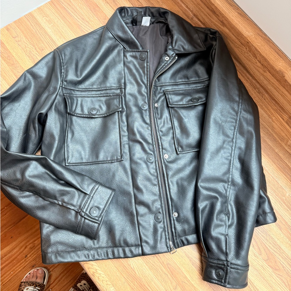 Divided Black Faux Leather Bomber Jacket